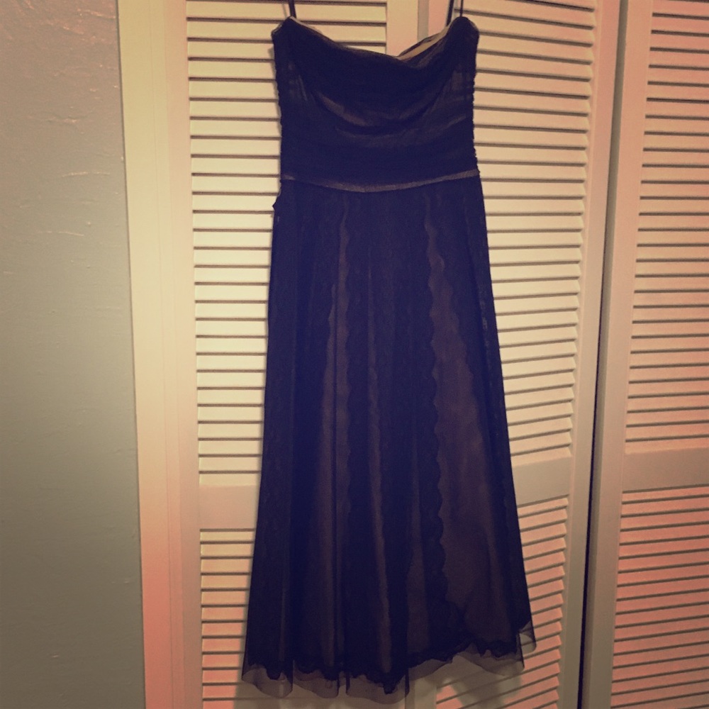 BCBG Max Black strapless sheer overlay with lace
